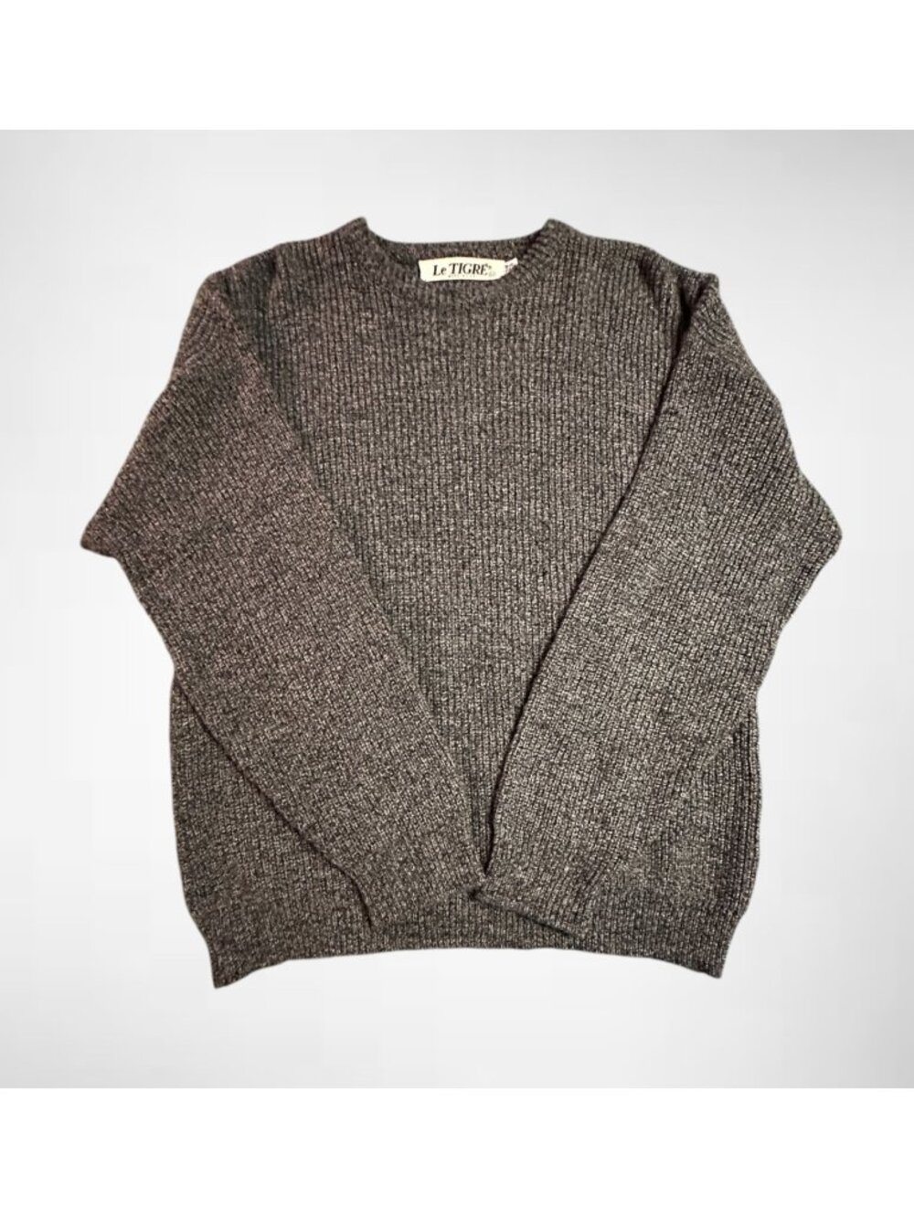 Le Tigre Mens Big Man 1X Sweater Gray Acrylic Knit Vintage VGUC Warm Cozy Class